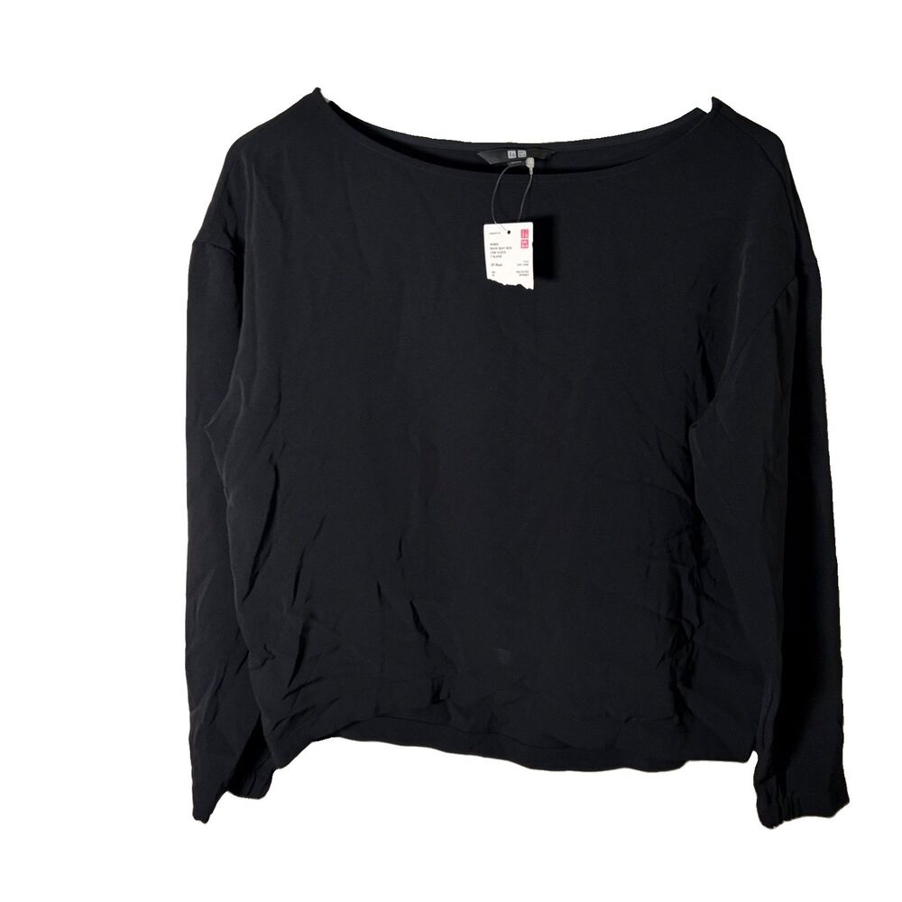 Uniqlo Blouse Women's XS Boat Neck Long Sleeve Solid Career Shirt Top